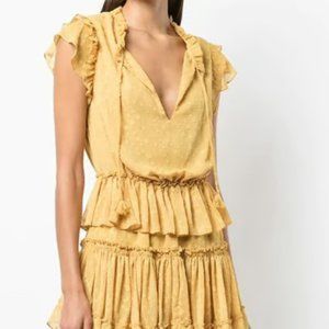 MISA Yellow Ruffle Trimmed Mini Dress